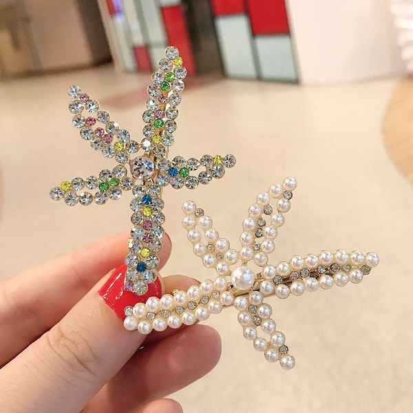 

levao pearl starfish plate hairpin bangs color crystal ladies duckbill clip ponytail small cute hair accessories