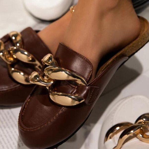 

slippers pu leather baotou women beach outdoor ladies summer shoes female home footwear metal flat sandals for girls 35-46, Black