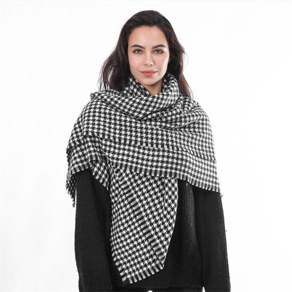 

scarves winter scarf women cashmere warm pashmina houndstooth foulard female wrap thick soft bufanda big tassel shawl long stole, Blue;gray