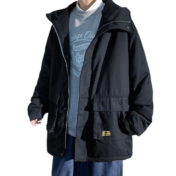 

men's jackets mens winter thick velvet warm streetwear army multi-pocket windbreaker fur hooded outwear, Black;brown