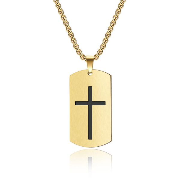 

pendant necklaces stainless steel dog tag gold/black/silver color cross necklace for women men back side mantra lucky jewelry