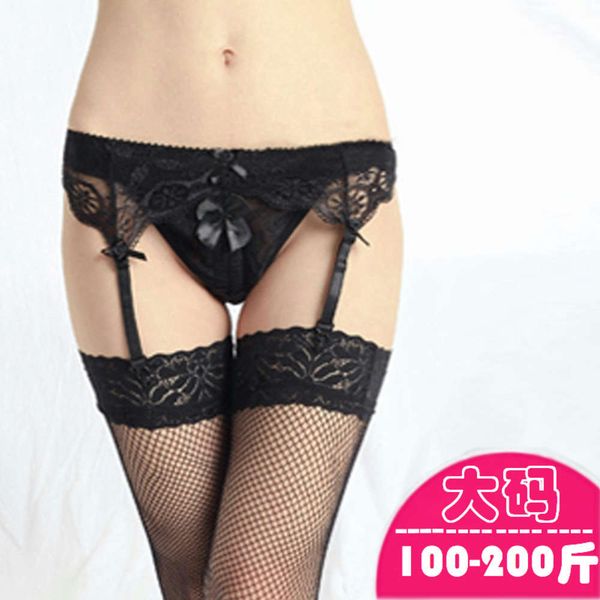 

large size underwear silk net stockings garter lace triangle sling 200kg, Black;white