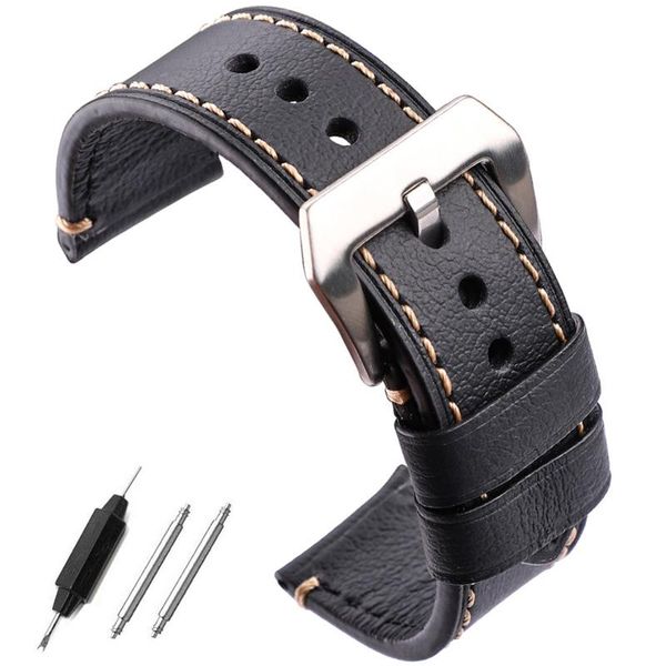 

watch bands handmade genuine leather belt 22mm 24mm women men black brown watchbands strap with stainless steel pin buckle