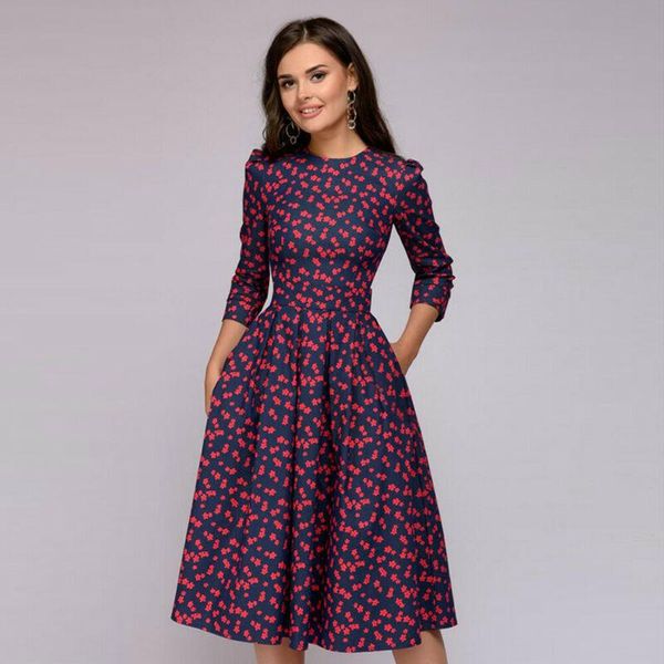 

casual dresses elegant women fair lady flower dress retro ladies floral print frilly graceful plearted vestidos feminine 2021, Black;gray