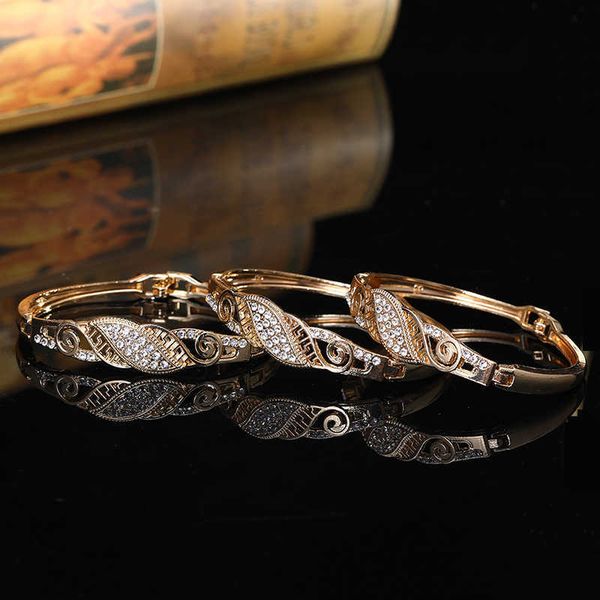 

3 pcs gold color full rhinestone cuff bracelet bangle for women arabic ethnic wedding party jewelry morocco bridal gift q0719, Black