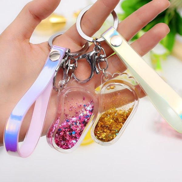 

keychains fantasy feet move glitter quicksand liquid star key chain keyring car bag pendant family women friend gift foot keychain, Silver