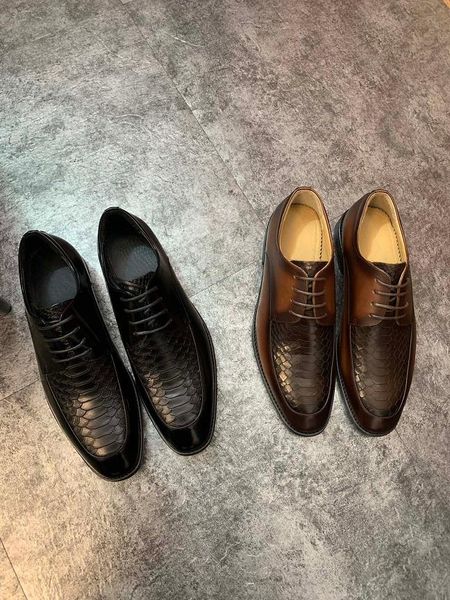 

designers men's brand genuine leather formal dress shoes lace up mens alligator print shoe oxfords fashion retro elegant work, Black