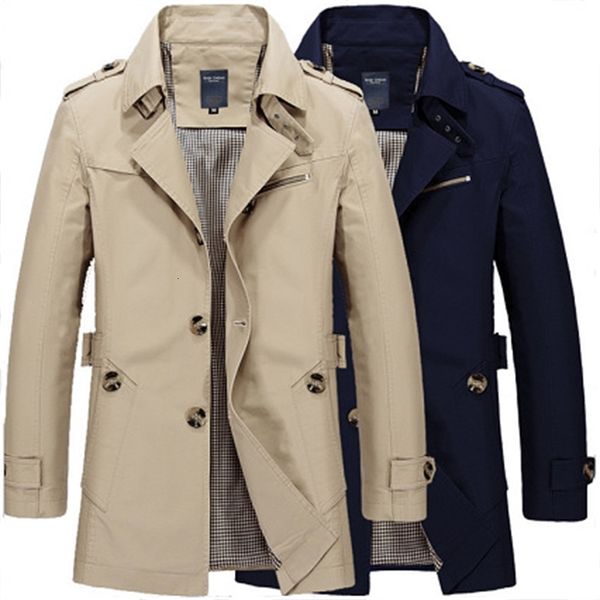 

men's autumn and winter medium length windbreaker jacket large cotton, Tan;black