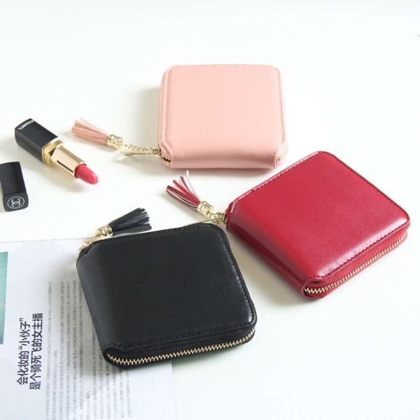 

korean women's wallet basic solid color tassel pendant short wallet female, Black
