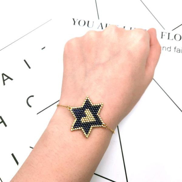 

miyuki heart bracelet sweet delica jewelry for women star pendant charm bohemia stainless steel chain bangles link,, Black