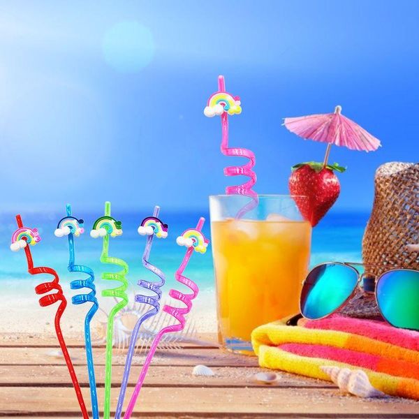 

disposable dinnerware 24pcs plastic drinking straws 10.4 inches long multi-colored party multi colored rainbow straw decor