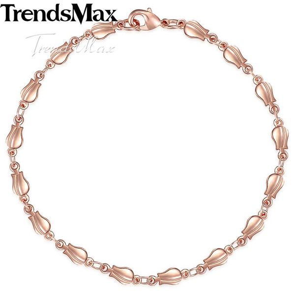 

trendsmax 585 rose gold filled womens bracelet chain tulip bud bead link 4mm 18cm 20cm 23cm gb394a link,, Black