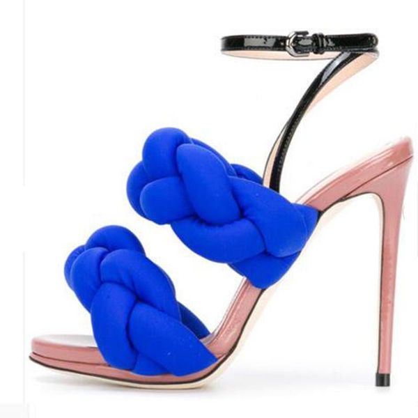 

sandals weave high heel ankle wrap gladiator shoes summer open toe lace-up sandal stiletto buckle runway, Black