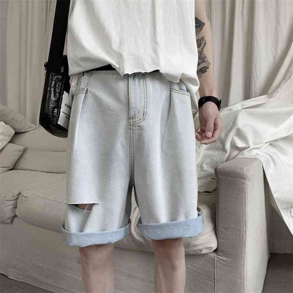 

men's shorts summer baggy denim harem casual male cotton jogger jeans gym multi-pocket holes beach m-2xl jssc, White;black