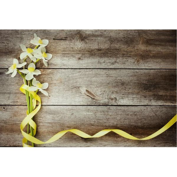 Decorazione per feste Sfondo di tavola di legno antico Sfondo di nastro floreale giallo Compleanno Matrimonio Vacanza Po Booth Studio Puntelli