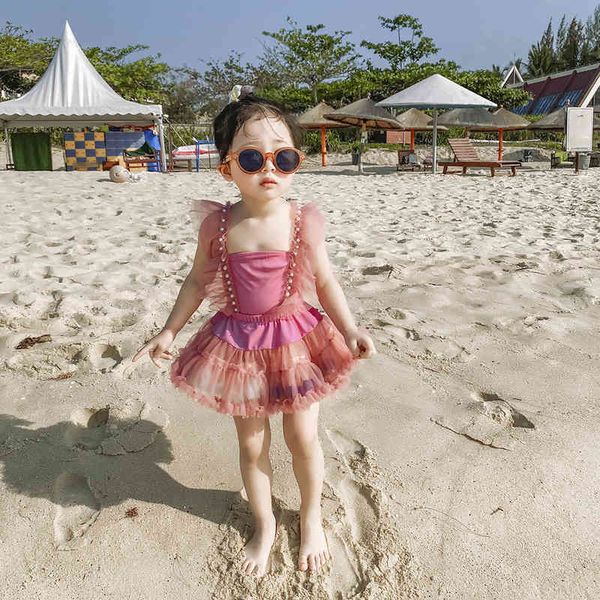 

cartoon bikini cute pink pearl baby quick dry girl swimsuit, Black;white