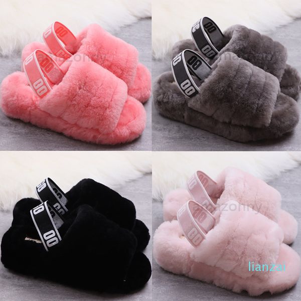 

new boots slipper womens kids fluff yeah slide fur sandale little girls furry slippers shoes luxury designer platform slipper slides sandals, Black