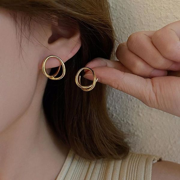 

stud korean style temperament simple niche geometric ring irregular line earrings female trend personality fashion elegant, Golden;silver