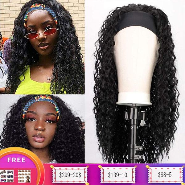 

hair bulks curly headband brazilian human 150% headbands for women, Black