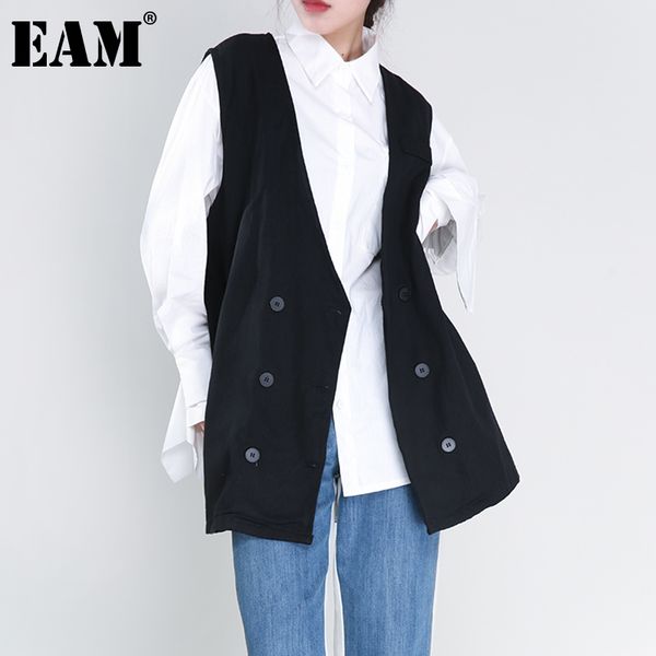 

[eam] women loose fit black double breasted big size vest v-collar sleeveless fashion spring autumn 1dd537301 210512, White