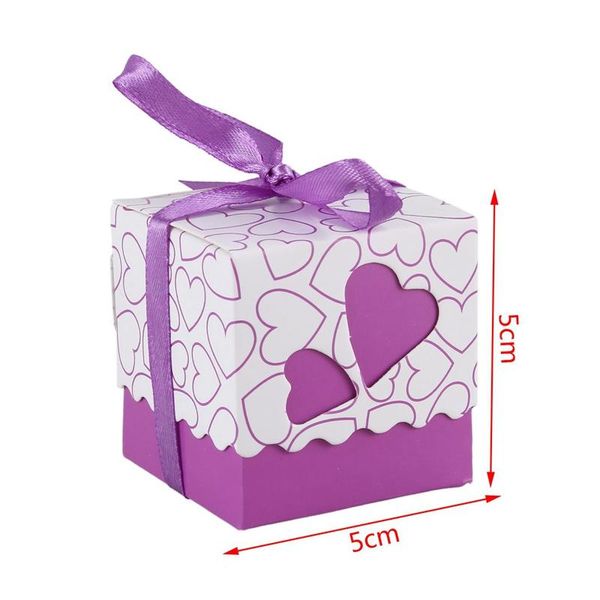 

gift wrap 30pcs love heart small laser cut candy boxes wedding party favor bags with ribbon decor, purple