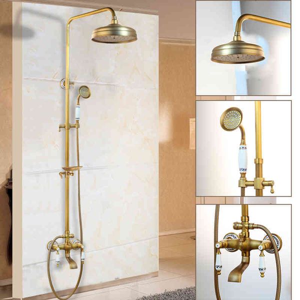 

bathroom shower sets wall mounted 8 inch rainfall mixers antique brass bath faucet sliding soap dish handshower faucets 9978