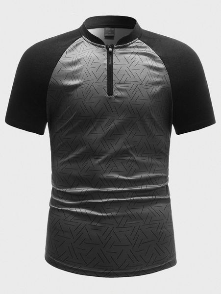 

men color block zip half placket polo shirt j6jp#, White;black