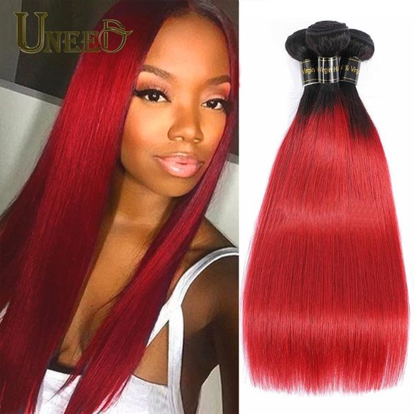

human hair bulks brazilian straight bundles ombre 1b/red remy extensions, Black