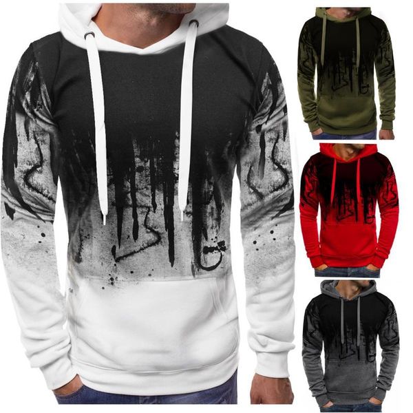 

winter men's ink splashing printing casual sweater long sleeve hooded sweatshirt hoodies & sweatshirts, Black