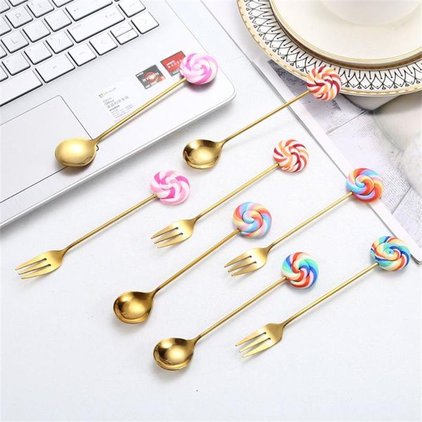 

forks cute stainless steel lollipop handle fruit fork dinnerware tableware spoon