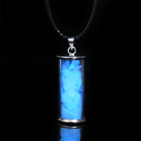 

luminous stone leather chain necklaces pendants men jewelry glowing in the dark natural bottles necklace for women gifts pendant, Silver