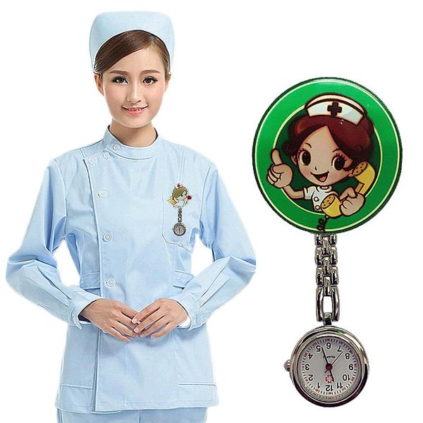

pocket watches acrylic cartoon table hanging watch chest clip quartz, Slivery;golden