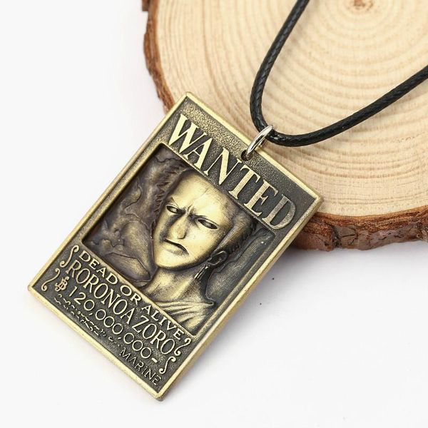 

one piece zoro warrant pendant necklace anime dog tag military card 3d wanted for women men hc11441 necklaces, Silver