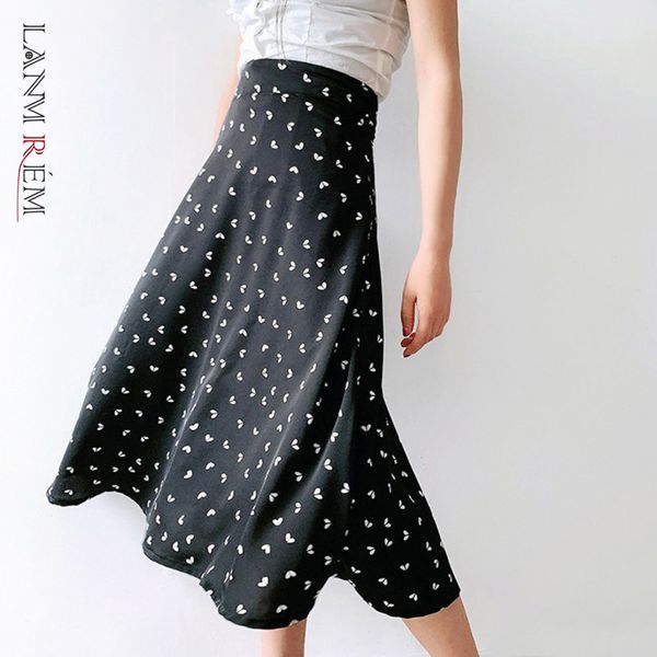

elastic high waist printing pleated skirts female retro skirt large size women summer streetwear all match 2d3567 210507, Black