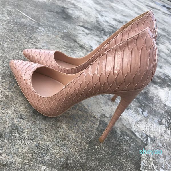 

europe and america new fashion naked color snake high heel shoes 12cm sharp pointed shoes, black snake pattern 43 yards 44 yards. 6515