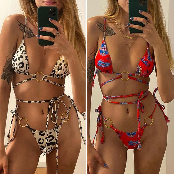 

women's swimwear bandeau bikini bandage women solid 2021 bathing suits rings set hollow out biquini, White;black