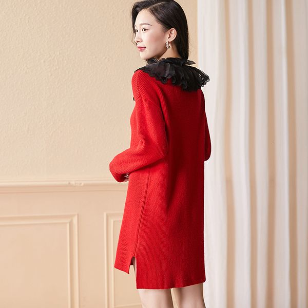 

capris 2021 spring women knitted color wine red blue stitching patchwork long sleeve casual sweater, Black;gray