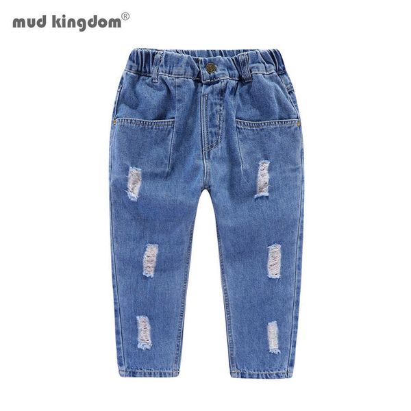 Mudkingdom Ragazzi Ragazze Jeans Strappati Elastico in Vita Pantaloni Casual per Bambini 210615