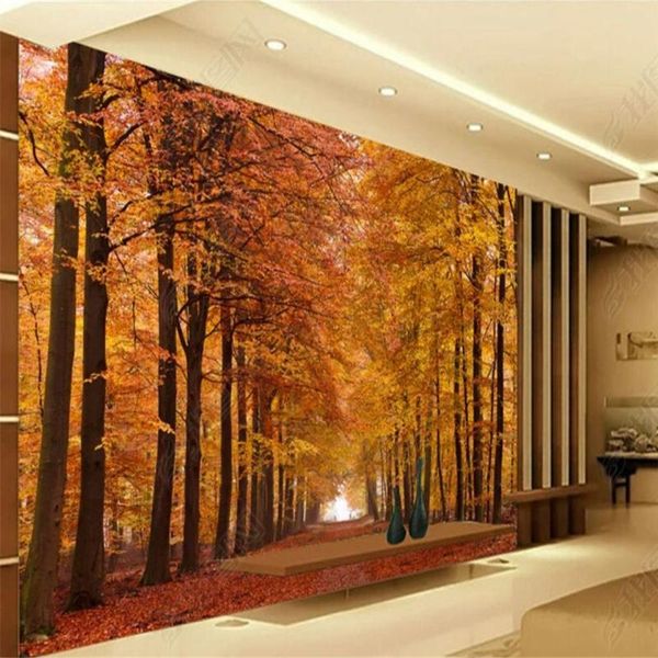 

3d landscape wallpaper maple forest deciduous wallpapers tv background wall