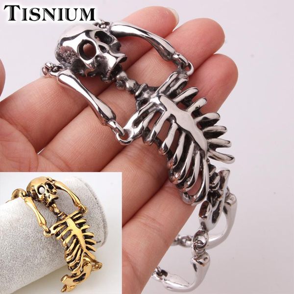 

tisnium halloween friends gifts men's bracelet human skeleton design stainless steel jewelry punk hip-hop style, Black