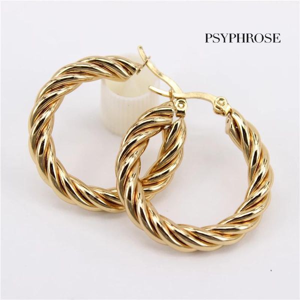 

dangle & chandelier psyphrose gold color stainless steel hoop earring twisted wire 2 colors 4 styles not fade waterproof hand polished, Silver
