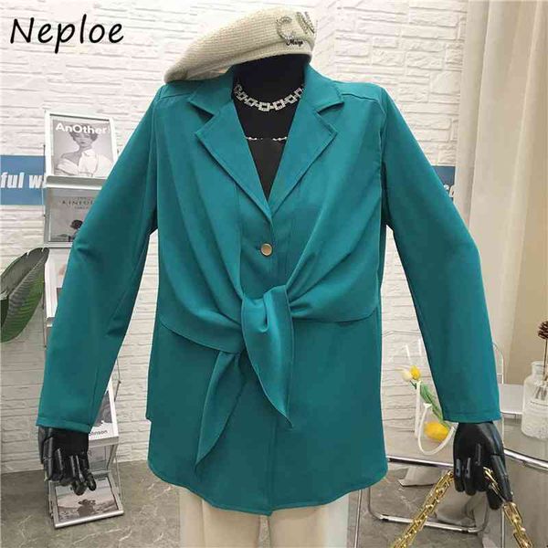 

neploe work style ol solid jacket women ruffles patchwork loose spring causal blazer feminino turn down collar long sleeve coat 210423, Black;brown