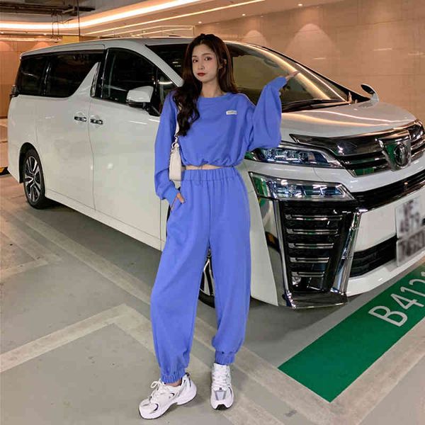 

wonder 2 piece set tracksuit casual autumn loose crop sweatshirts haren pants outfit ladies sportsuits 210510, White