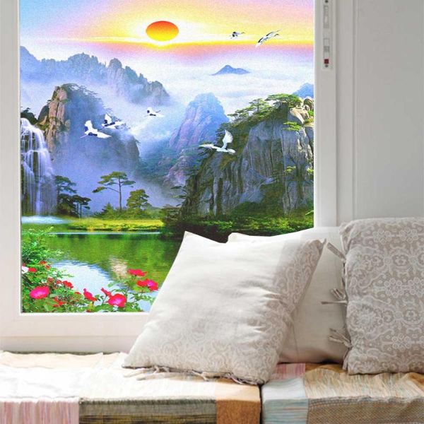

window stickers film privacy scenery pattern frosted no glue glass sticker sun protection heat control coverings for homedecor