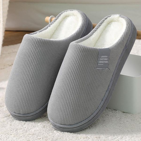 

winter women and men slippers cotton warm causal home non-slip soft thick bottom couple slipper male flat shoes, Black