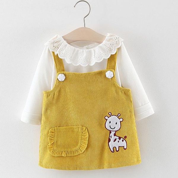 

toddler baby girl dress spring princess clothes cute girls long sleeve t-shirt cartoon giraffe 2pcs suit girl's dresses, Red;yellow