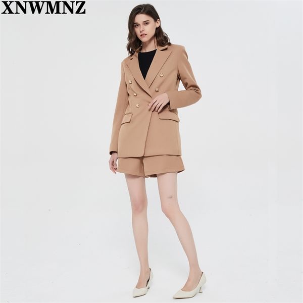 Za donna blazer abbottonato manica lunga collo a revers spalle definite tasche con patta spacco doppiopetto bottoni in metallo cammello 210930