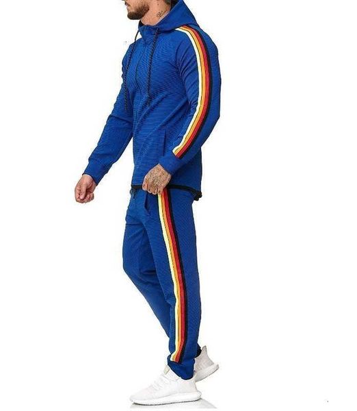 

fashion men's tracksuits sports fitness color matching leisure suit, Gray