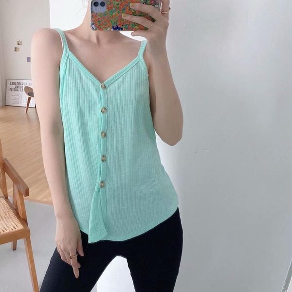

women's tanks & camis women solid straps with buttons club seey knitted female tank ladies sleeveless crop, White