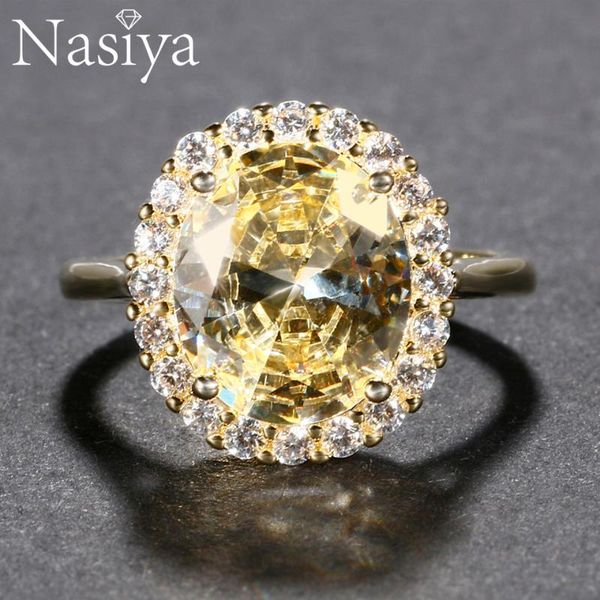 

cluster rings luxury 925 sterling silver spinel gold color finger ring wedding engagement cubic zirconia for women wholesale, Golden;silver